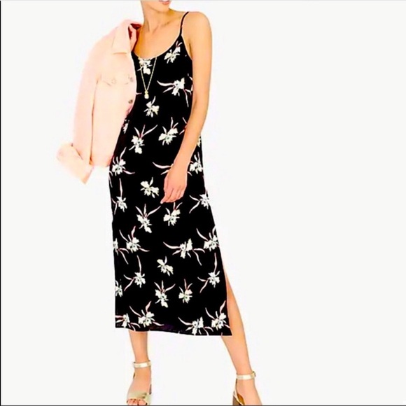 J Crew Factory Floral Print Midi Slip Dress with Side Slit - Picture 1 of 7